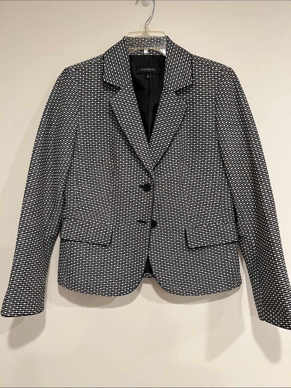 Talbots Black and White Textured Notch Collar Blazer